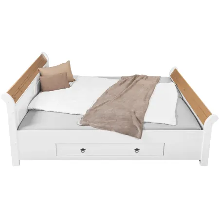 Letto alla Francese 180x200 Pino Massello Bianco Rovere con Cassetto