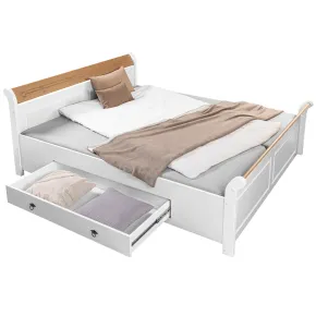 Letto alla Francese 180x200 Pino Massello Bianco Rovere con Cassetto 2