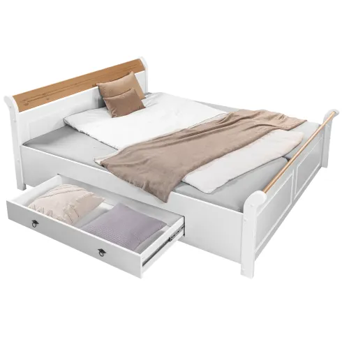 Letto alla Francese 180x200 Pino Massello Bianco Rovere con Cassetto