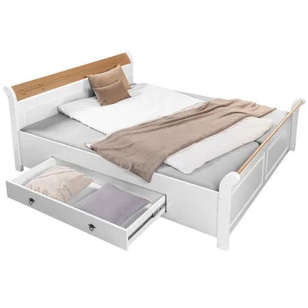 Letto alla Francese 180x200 Pino Massello Bianco Rovere con Cassetto