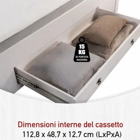 Letto alla Francese 180x200 Pino Massello Bianco Rovere con Cassetto