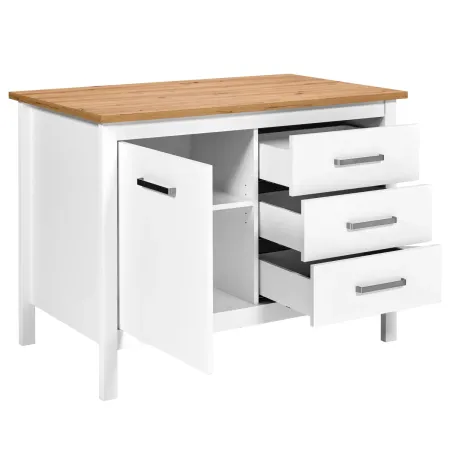 Tavolo Bar da Cucina Bianco Rovere Isola con Anta Cassetti Soft-Close