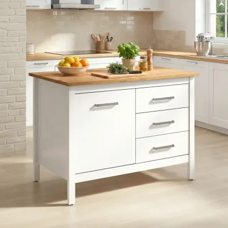 Tavolo Bar da Cucina Bianco Rovere Isola con Anta Cassetti Soft-Close