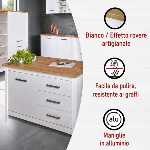 Tavolo Bar da Cucina Bianco Rovere Isola con Anta Cassetti Soft-Close
