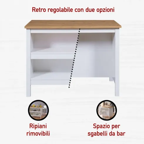 Tavolo Bar da Cucina Bianco Rovere Isola con Anta Cassetti Soft-Close