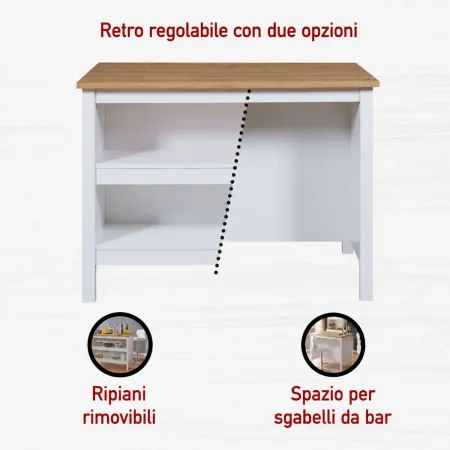 Tavolo Bar da Cucina Bianco Rovere Isola con Anta Cassetti Soft-Close