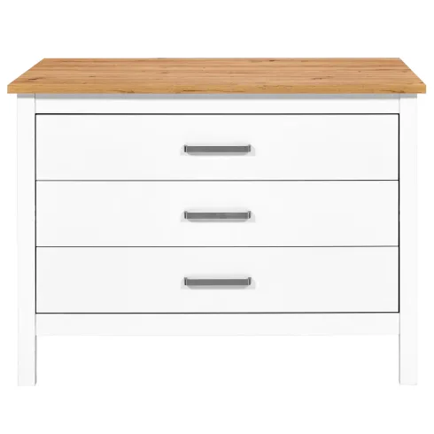 Isola da Cucina Bianco Rovere Tavolo Bar con 3 Cassetti Soft-Close