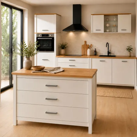 Isola da Cucina Bianco Rovere Tavolo Bar con 3 Cassetti Soft-Close