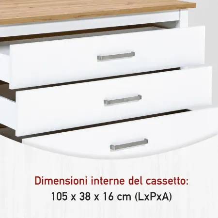 Isola da Cucina Bianco Rovere Tavolo Bar con 3 Cassetti Soft-Close