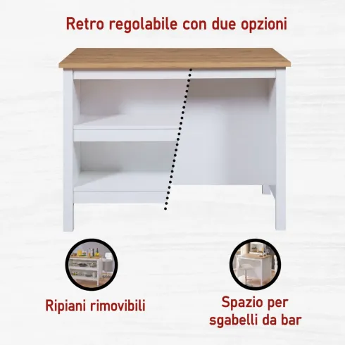 Isola da Cucina Bianco Rovere Tavolo Bar con 3 Cassetti Soft-Close