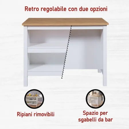Isola da Cucina Bianco Rovere Tavolo Bar con 3 Cassetti Soft-Close