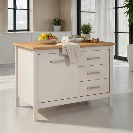 Tavolo Bar da Cucina Beige Rovere Isola con Anta Cassetti Soft-Close