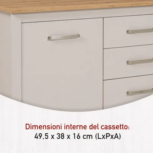 Tavolo Bar da Cucina Beige Rovere Isola con Anta Cassetti Soft-Close