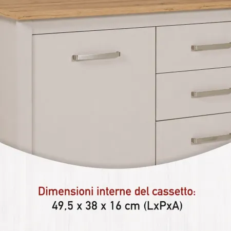 Tavolo Bar da Cucina Beige Rovere Isola con Anta Cassetti Soft-Close