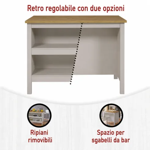 Tavolo Bar da Cucina Beige Rovere Isola con Anta Cassetti Soft-Close