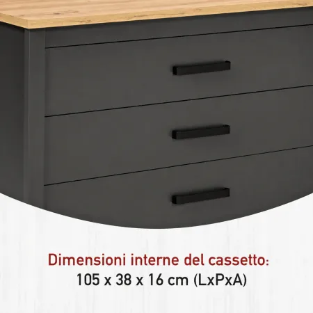 Isola da Cucina Antracite Rovere Tavolo Bar con 3 Cassetti Soft-Close
