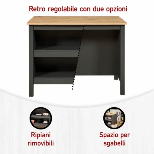 Isola da Cucina Antracite Rovere Tavolo Bar con 3 Cassetti Soft-Close