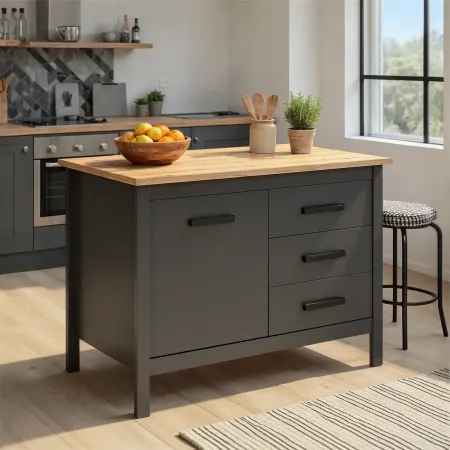 Tavolo Bar da Cucina Antracite Rovere Isola 1 Anta Cassetti Soft-Close