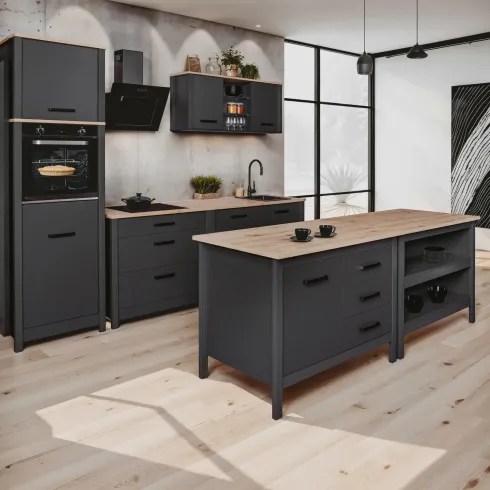 Tavolo Bar da Cucina Antracite Rovere Isola 1 Anta Cassetti Soft-Close