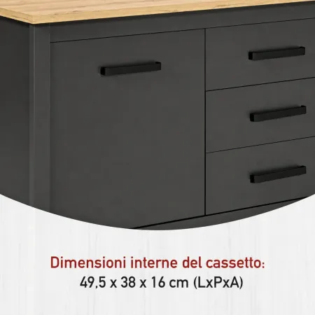 Tavolo Bar da Cucina Antracite Rovere Isola 1 Anta Cassetti Soft-Close