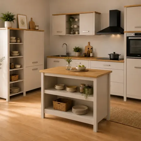 Mobile da Cucina Beige Rovere Tavolo Bar Isola 2 Ripiani Removibili
