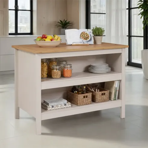 Mobile da Cucina Beige Rovere Tavolo Bar Isola 2 Ripiani Removibili