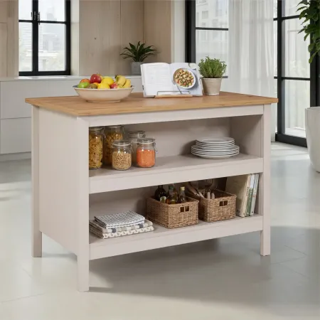 Mobile da Cucina Beige Rovere Tavolo Bar Isola 2 Ripiani Removibili