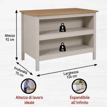 Mobile da Cucina Beige Rovere Tavolo Bar Isola 2 Ripiani Removibili