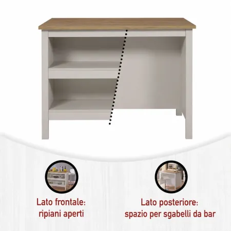 Mobile da Cucina Beige Rovere Tavolo Bar Isola 2 Ripiani Removibili