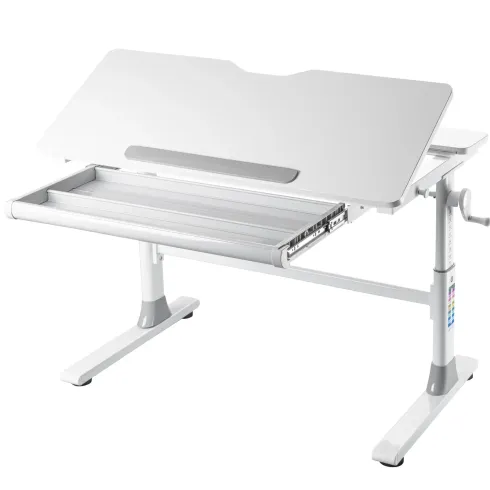 Scrivania Regolabile 100x60 cm con Piano Disegno Inclinabile Cassetto