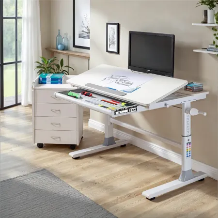 Scrivania Regolabile 100x60 cm con Piano Disegno Inclinabile Cassetto