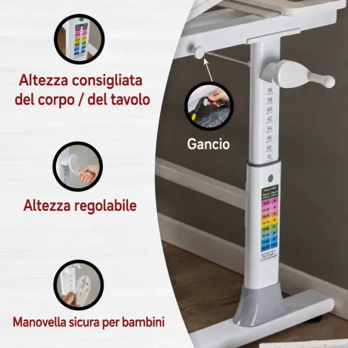 Scrivania Regolabile 100x60 cm con Piano Disegno Inclinabile Cassetto