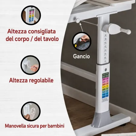 Scrivania Regolabile 100x60 cm con Piano Disegno Inclinabile Cassetto