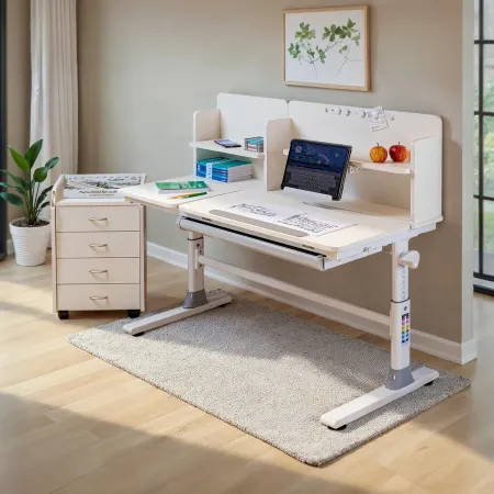 Scrivania per Bambini 120x60 Regolabile con Piano Inclinabile Cassetto