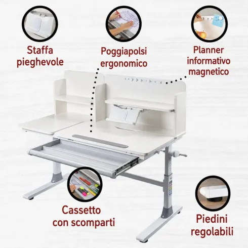 Scrivania per Bambini 120x60 Regolabile con Piano Inclinabile Cassetto