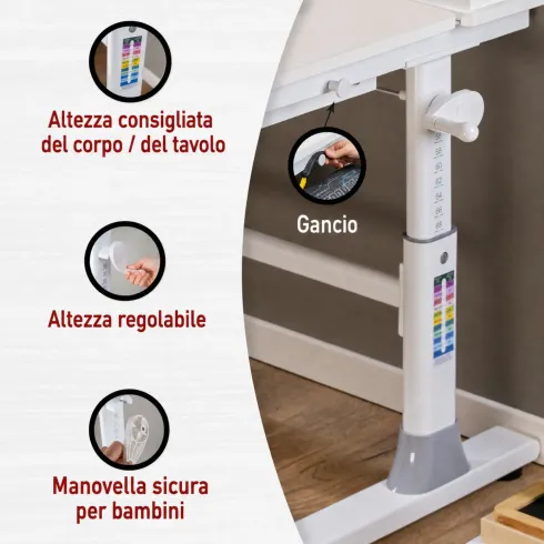 Scrivania per Bambini 120x60 Regolabile con Piano Inclinabile Cassetto