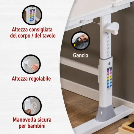 Scrivania per Bambini 120x60 Regolabile con Piano Inclinabile Cassetto
