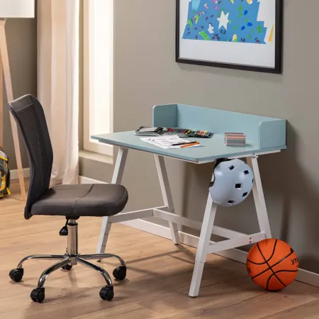 Scrivania Regolabile per Bambini 80x60 cm Bianco Azzurro Metallo MDF