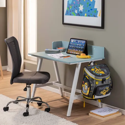 Scrivania Regolabile per Bambini 80x60 cm Bianco Azzurro Metallo MDF
