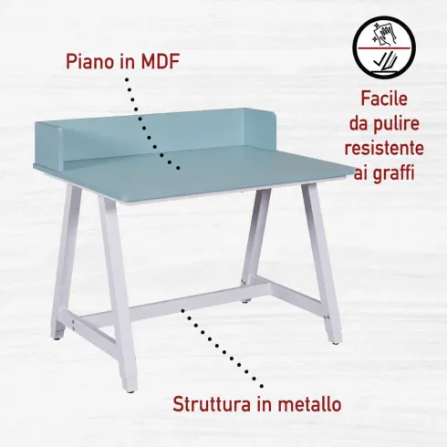 Scrivania Regolabile per Bambini 80x60 cm Bianco Azzurro Metallo MDF
