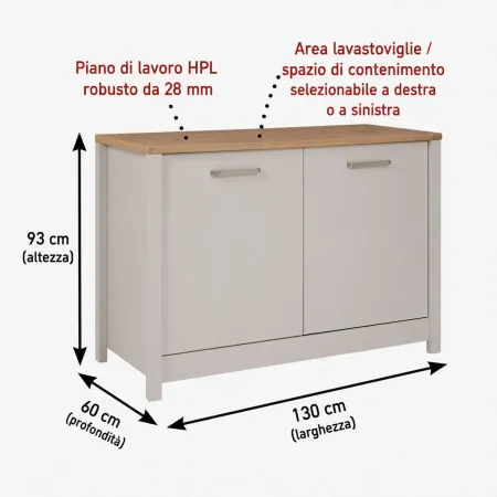 Mobile da Cucina per Lavello Lavastoviglie Modulare Beige Rovere 2 Ante