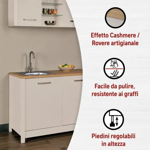 Mobile da Cucina per Lavello Lavastoviglie Modulare Beige Rovere 2 Ante