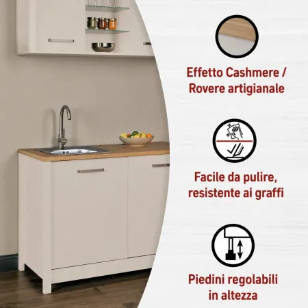 Mobile da Cucina per Lavello Lavastoviglie Modulare Beige Rovere 2 Ante