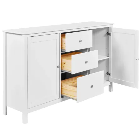 Credenza da Cucina 3 Cassetti 2 Ante in Legno Bianco Madia Moderna