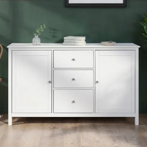 Credenza da Cucina 3 Cassetti 2 Ante in Legno Bianco Madia Moderna