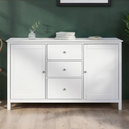 Credenza da Cucina 3 Cassetti 2 Ante in Legno Bianco Madia Moderna