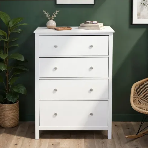 Cassettiera Credenza da Cucina 4 Cassetti in Legno Bianco Moderna