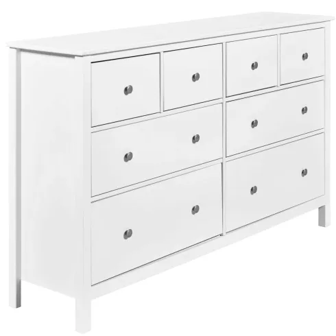 Credenza da Cucina Cassettiera 8 Cassetti in Legno Bianco Moderna