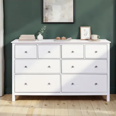 Credenza da Cucina Cassettiera 8 Cassetti in Legno Bianco Moderna
