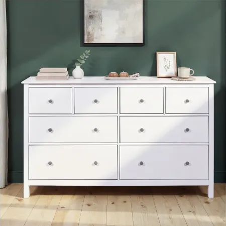 Credenza da Cucina Cassettiera 8 Cassetti in Legno Bianco Moderna